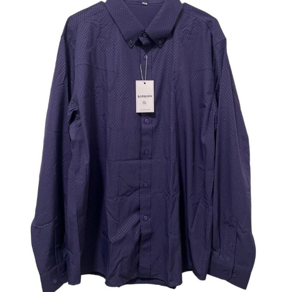 BORBOON NEW MEN'S PURPLE PLAID TEXTURED DRESS SHIRT SIZE SMALL BUTTON COLLAR